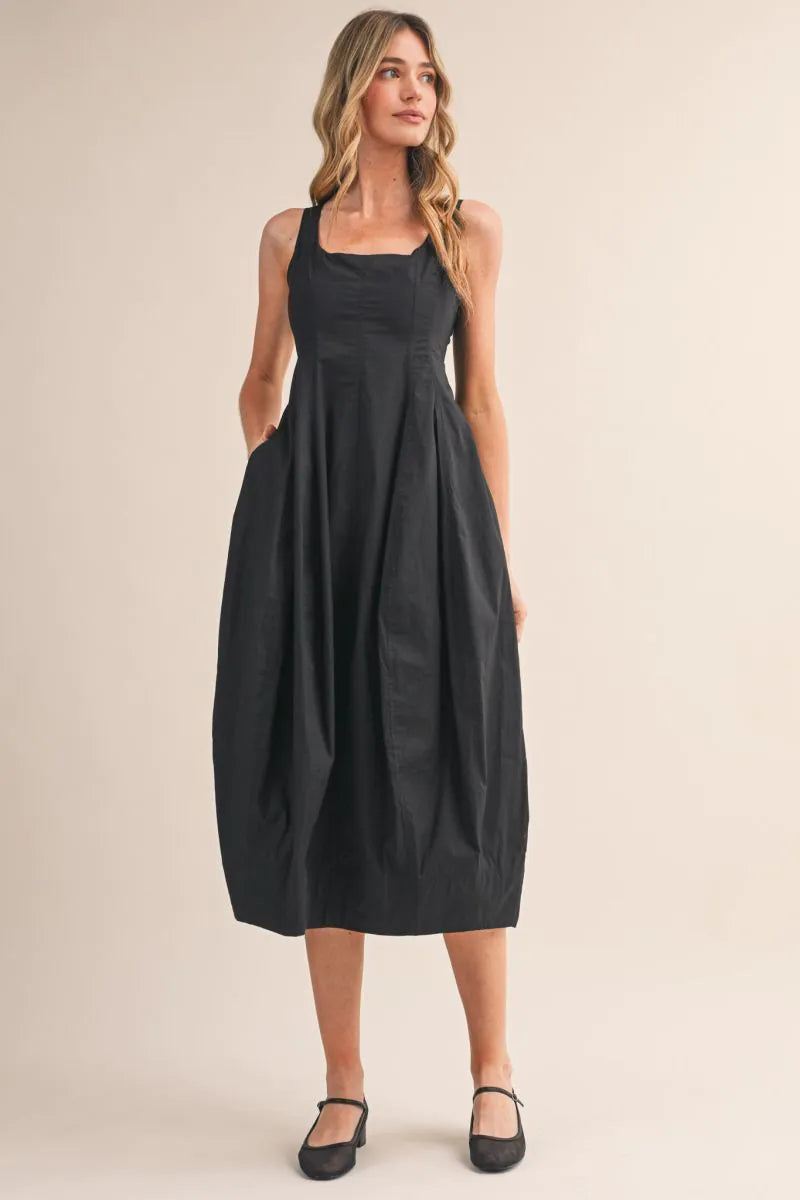 Tulip Hem Midi Dress - Black