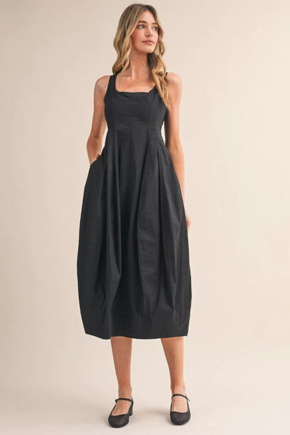 Tulip Hem Midi Dress - Black