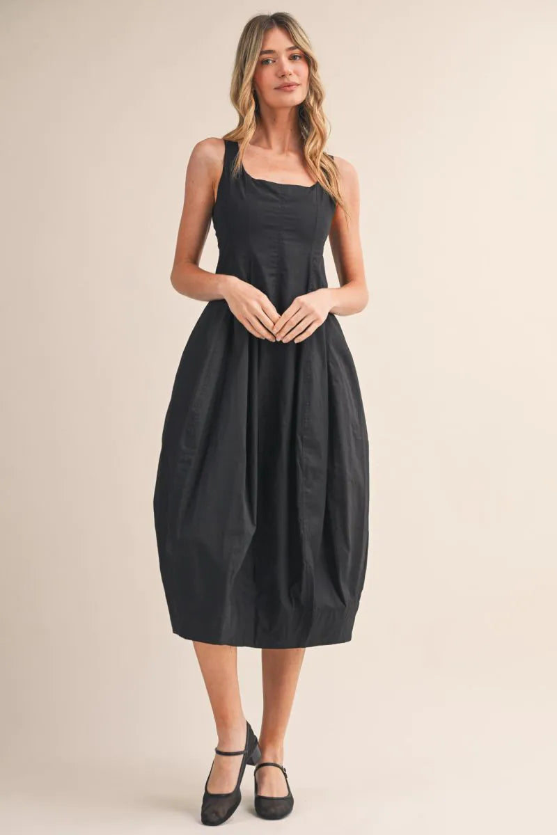 Tulip Hem Midi Dress - Black