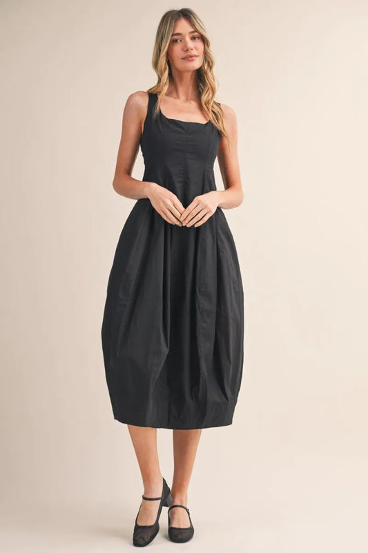 Tulip Hem Midi Dress - Black