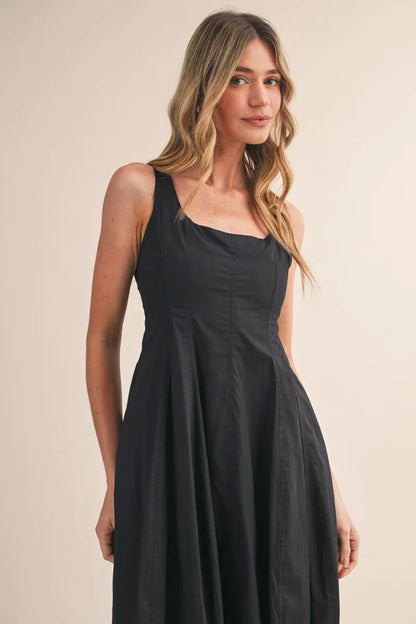 Tulip Hem Midi Dress - Black