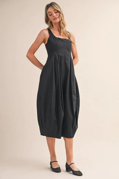 Tulip Hem Midi Dress - Black
