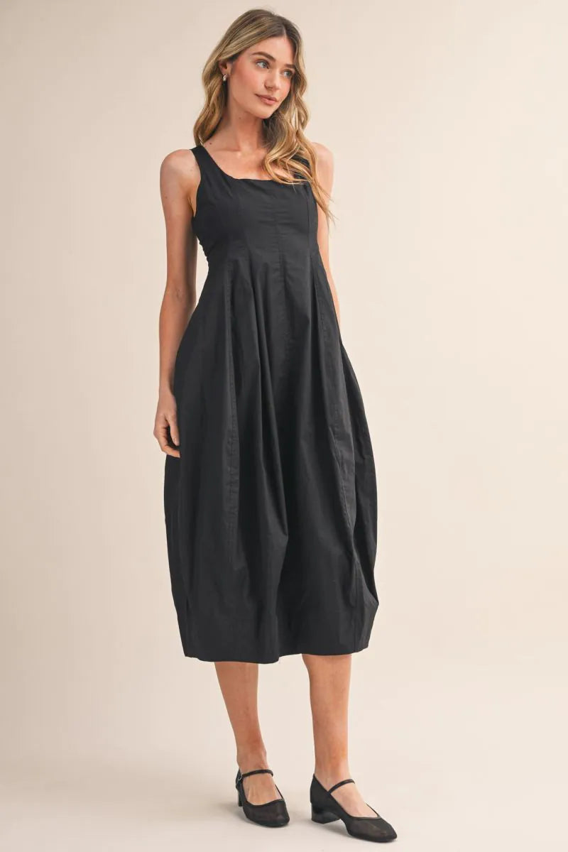 Tulip Hem Midi Dress - Black