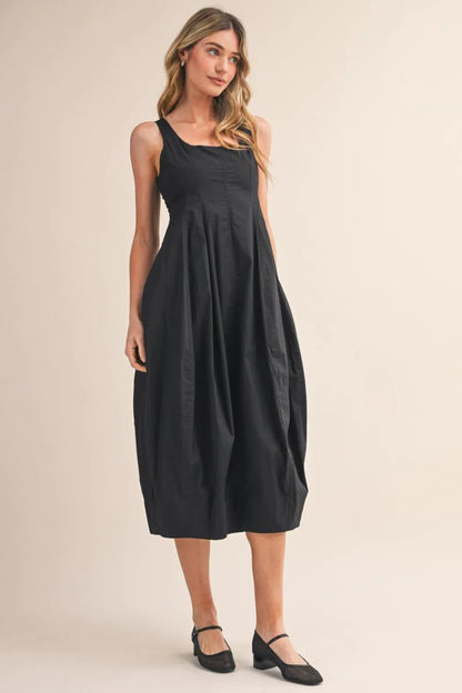 Tulip Hem Midi Dress - Black