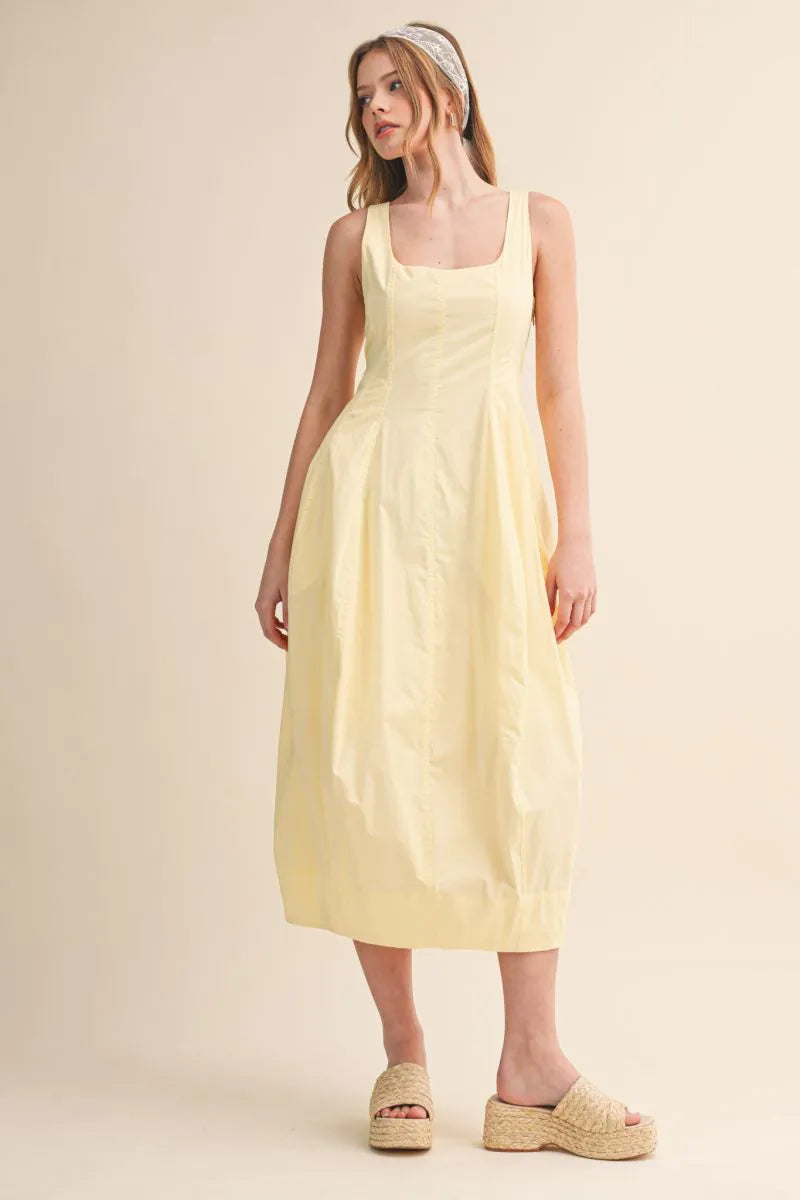 Tulip Hem Midi Dress - Butter Yellow