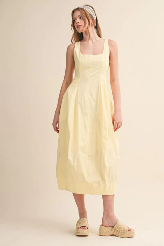Tulip Hem Midi Dress - Butter Yellow