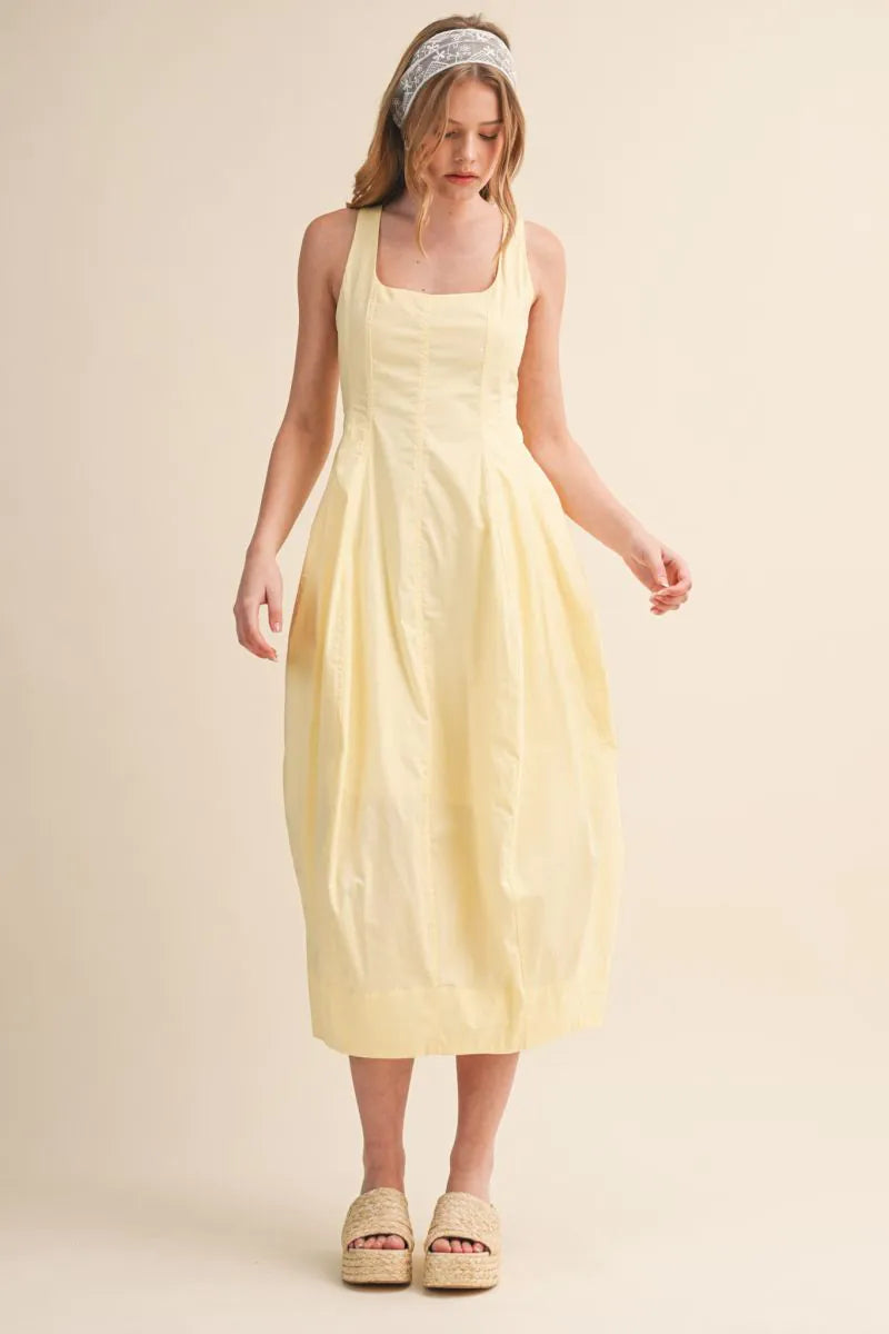 Tulip Hem Midi Dress - Butter Yellow