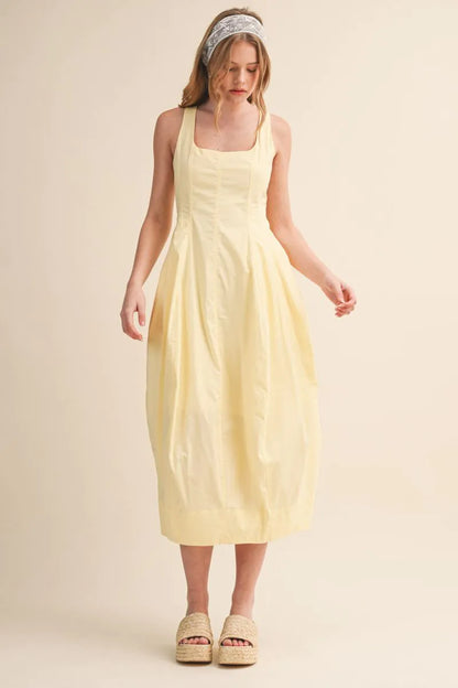 Tulip Hem Midi Dress - Butter Yellow