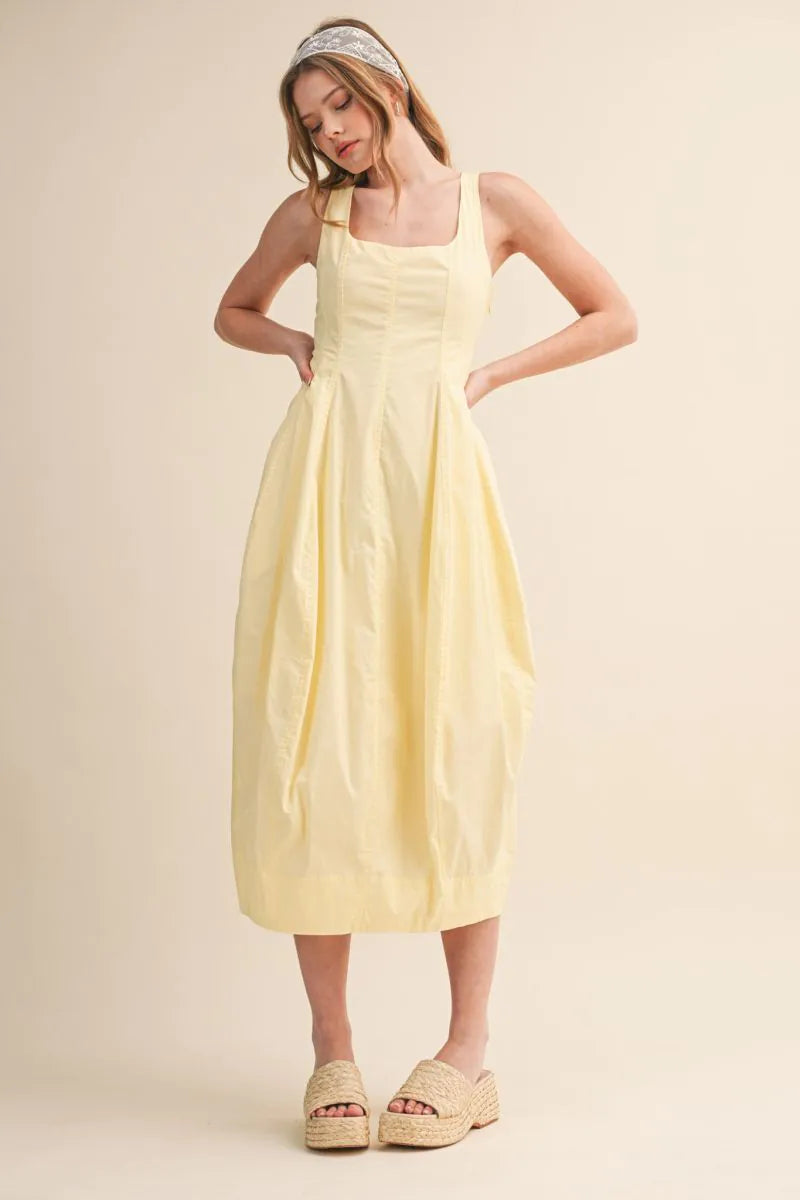 Tulip Hem Midi Dress - Butter Yellow