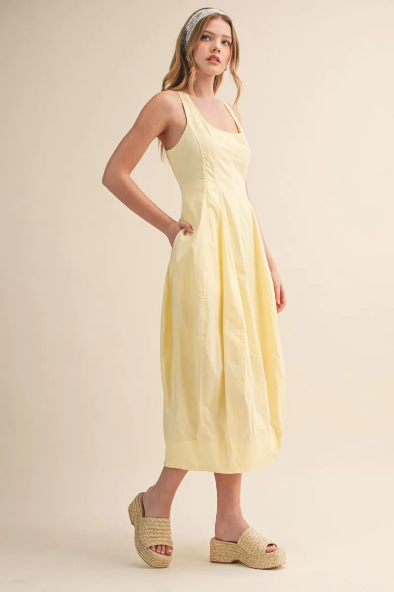 Tulip Hem Midi Dress - Butter Yellow