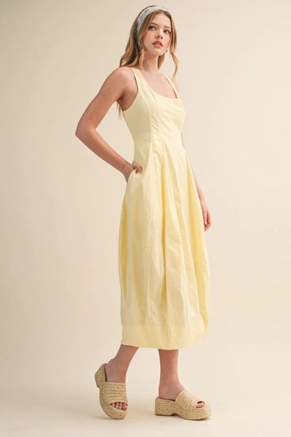 Tulip Hem Midi Dress - Butter Yellow