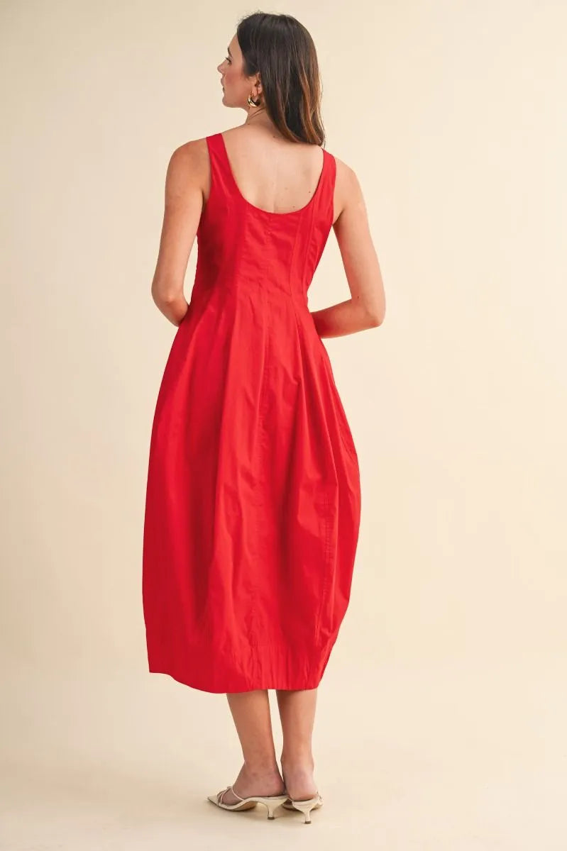 Tulip Hem Midi Dress - Red