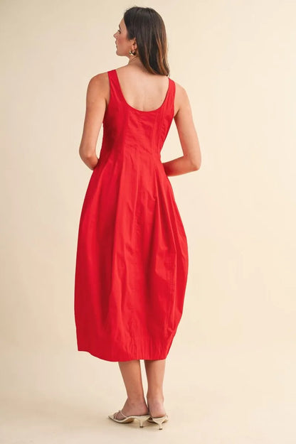 Tulip Hem Midi Dress - Red