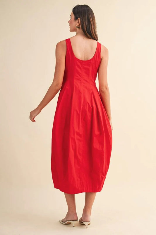 Tulip Hem Midi Dress - Red
