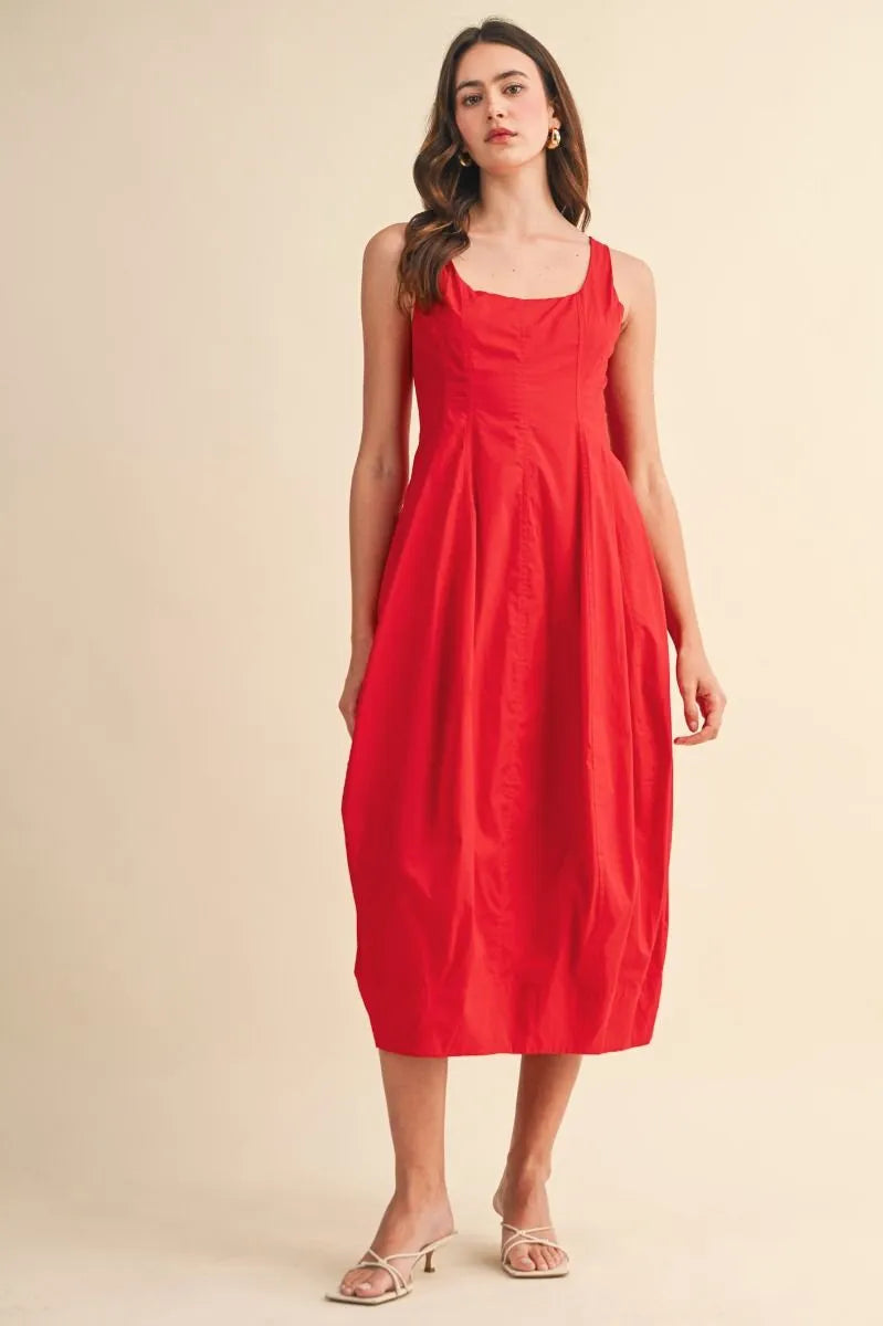 Tulip Hem Midi Dress - Red