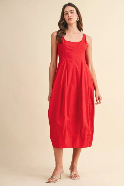 Tulip Hem Midi Dress - Red