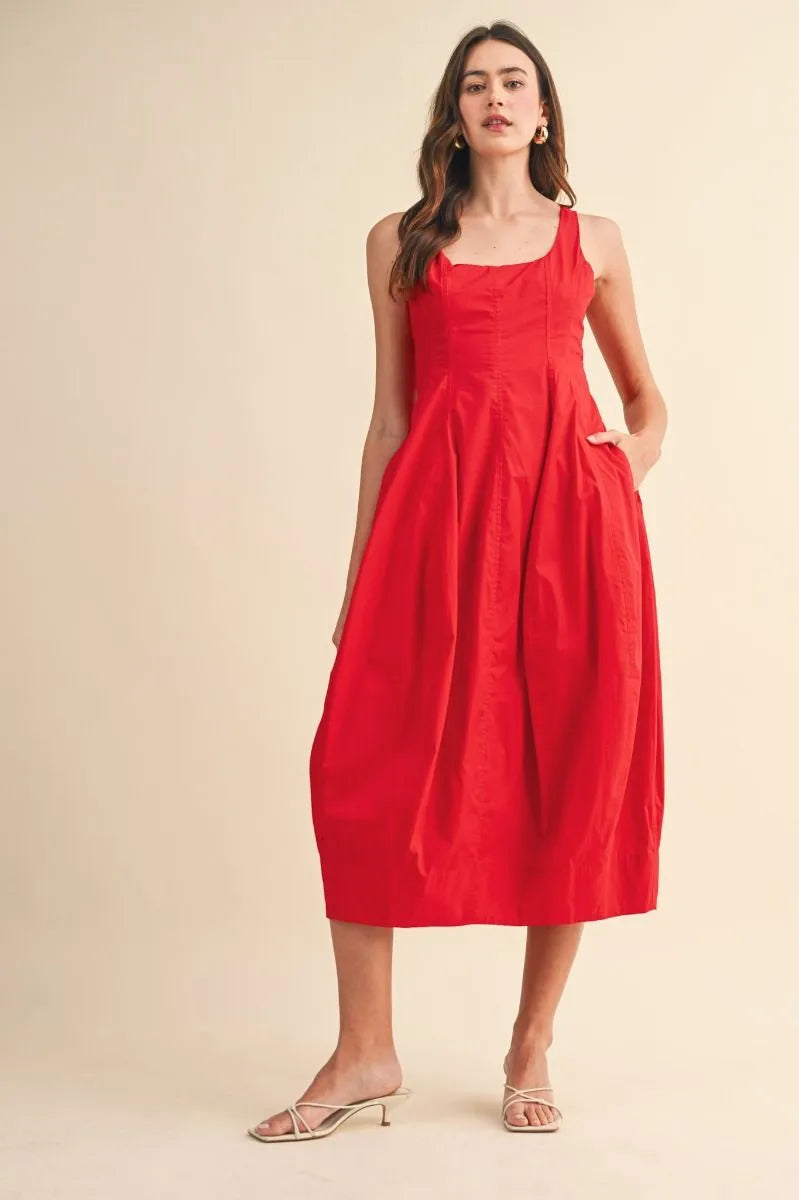 Tulip Hem Midi Dress - Red