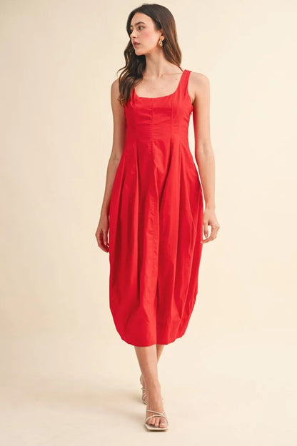 Tulip Hem Midi Dress - Red