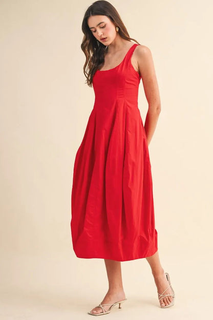 Tulip Hem Midi Dress - Red