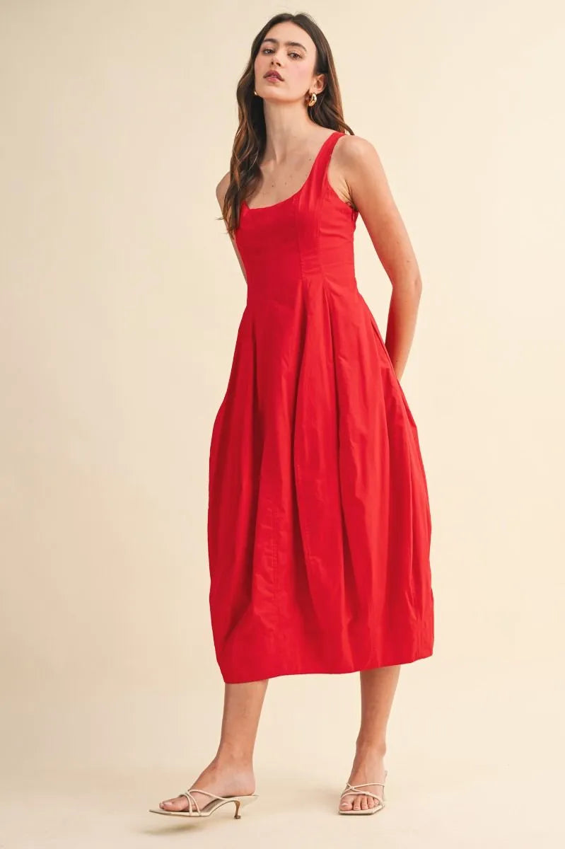 Tulip Hem Midi Dress - Red