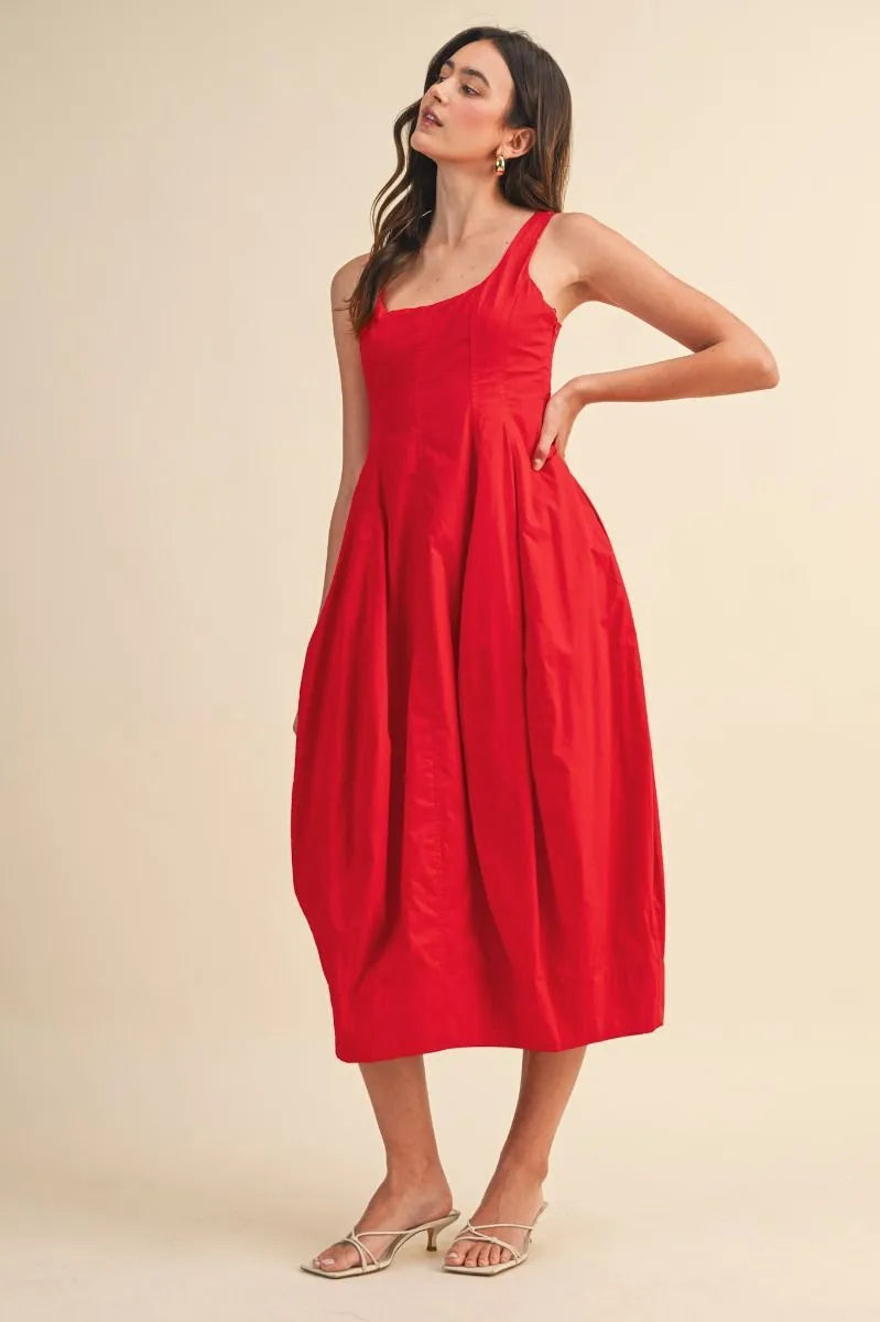 Tulip Hem Midi Dress - Red