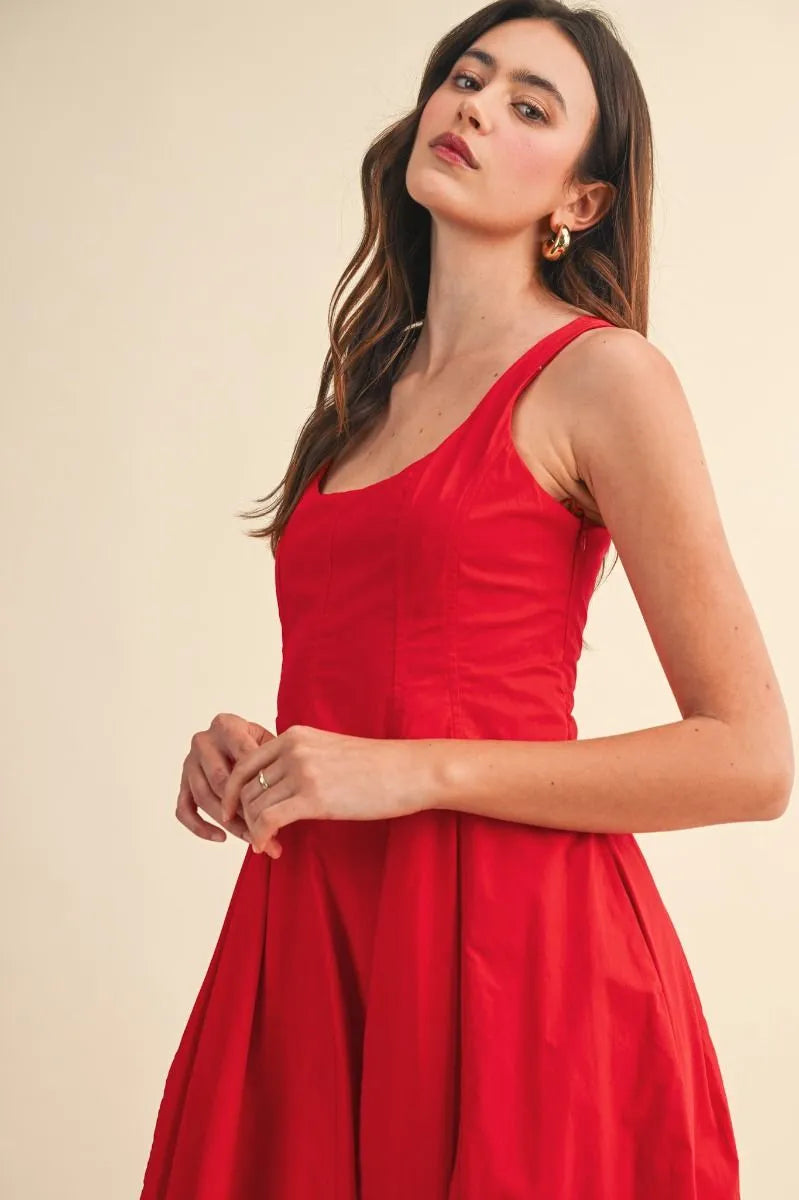 Tulip Hem Midi Dress - Red