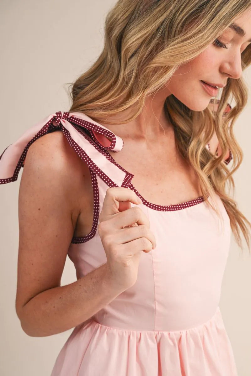 Contrast Binding Tiered Midi Dress - Pink Bloom