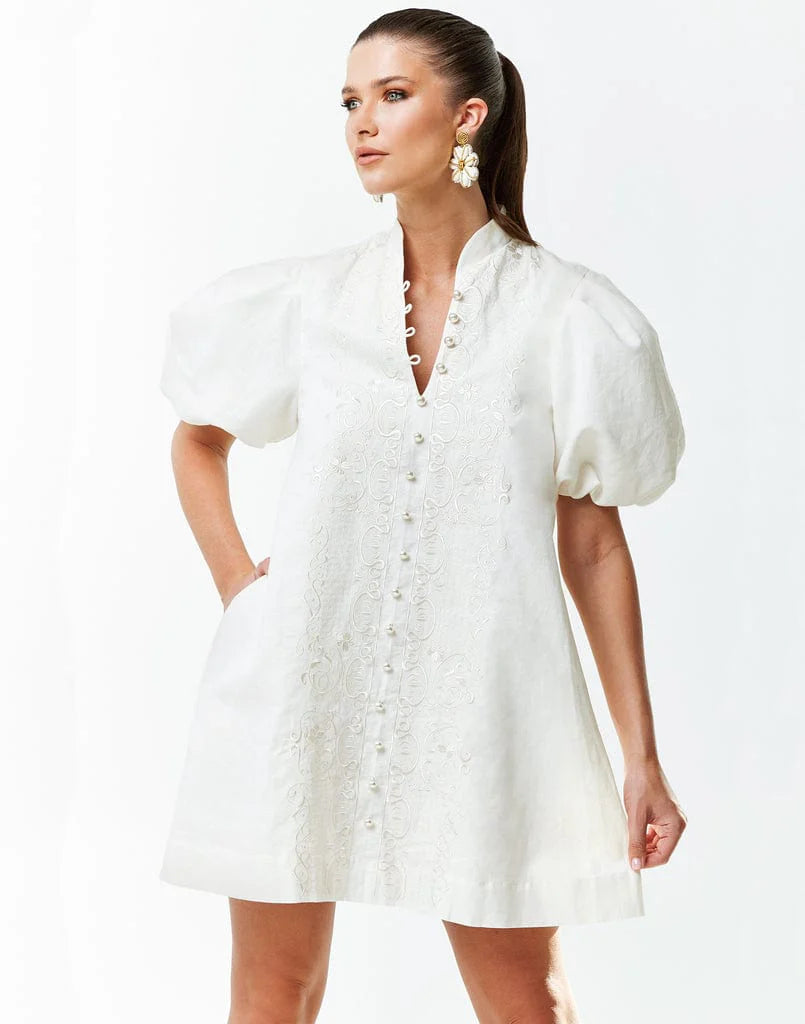 Elliana Barong Mini Dress - Ivory