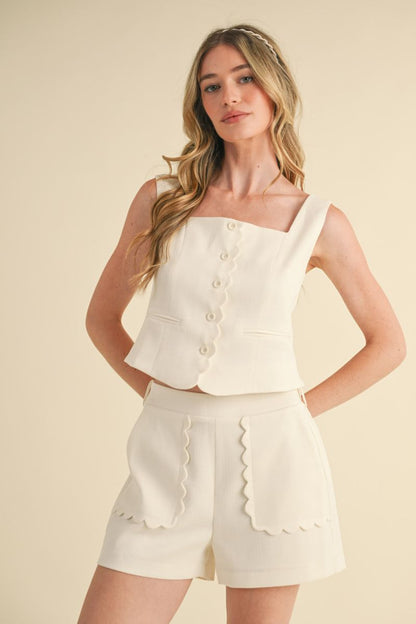 Scalloped Vest and Shorts Set - Off-White