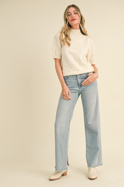 Popcorn Knit Short Sleeve Sweater - Ivory