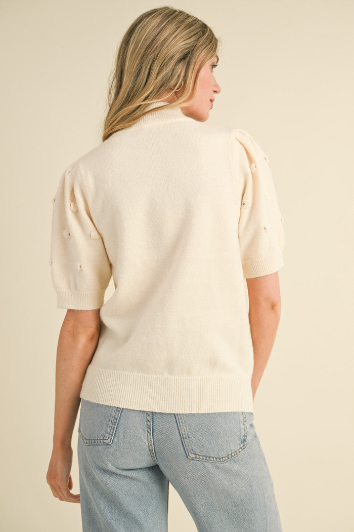 Popcorn Knit Short Sleeve Sweater - Ivory