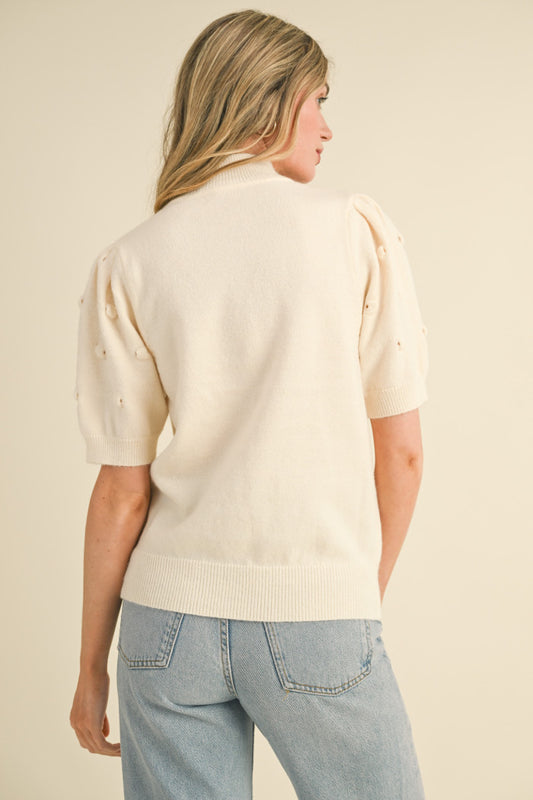 Popcorn Knit Short Sleeve Sweater - Ivory