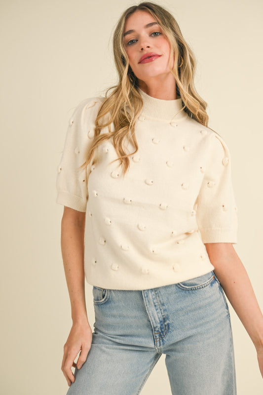 Popcorn Knit Short Sleeve Sweater - Ivory
