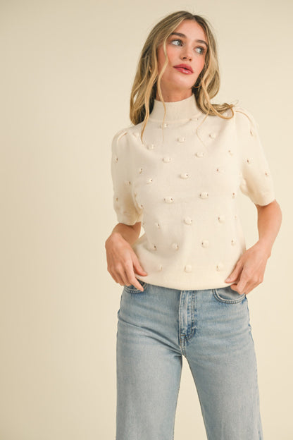 Popcorn Knit Short Sleeve Sweater - Ivory