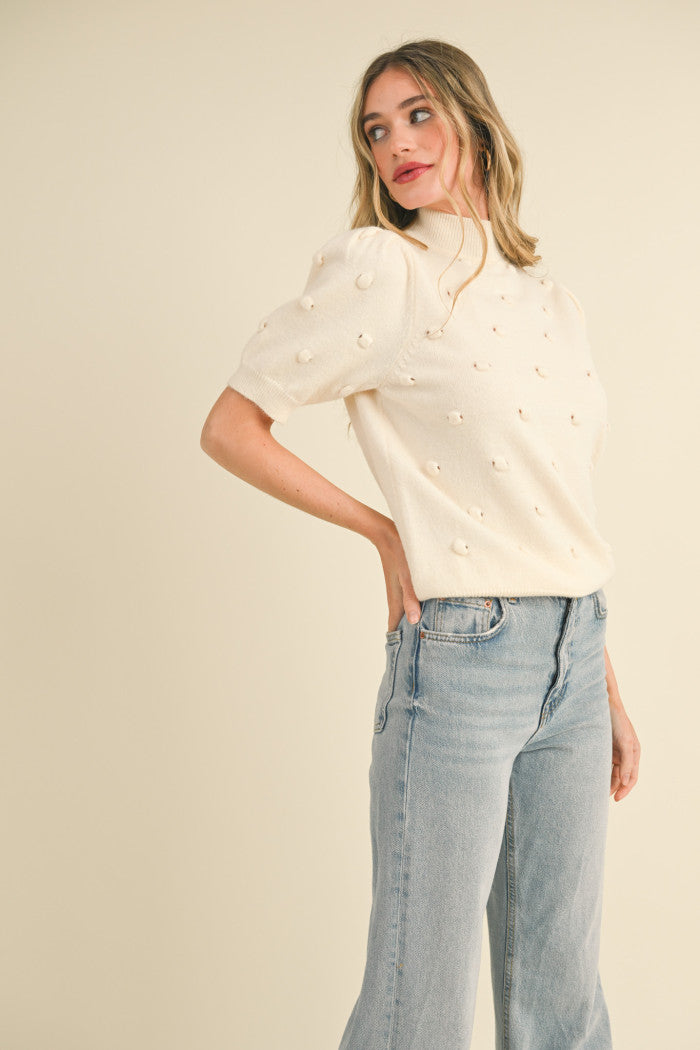 Popcorn Knit Short Sleeve Sweater - Ivory