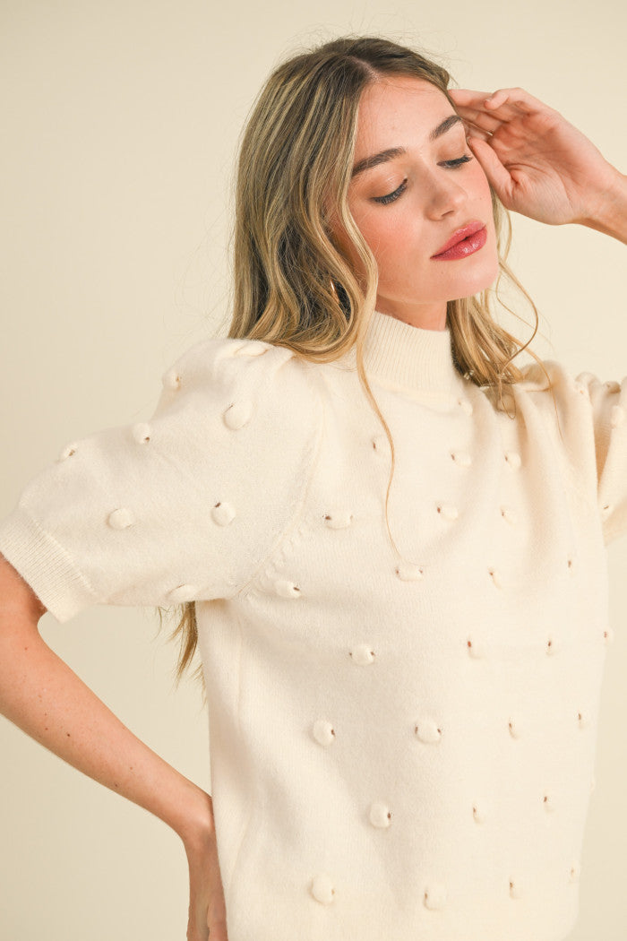Popcorn Knit Short Sleeve Sweater - Ivory