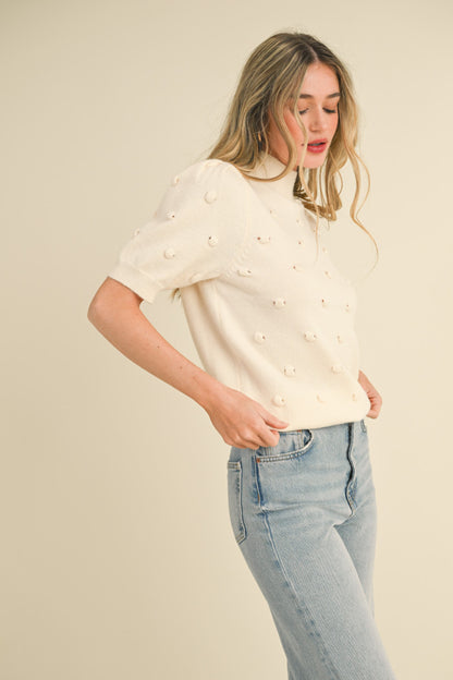 Popcorn Knit Short Sleeve Sweater - Ivory