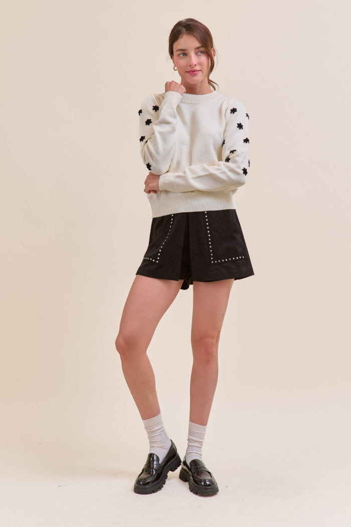 Floral Embroidered Pullover Sweater - Ivory