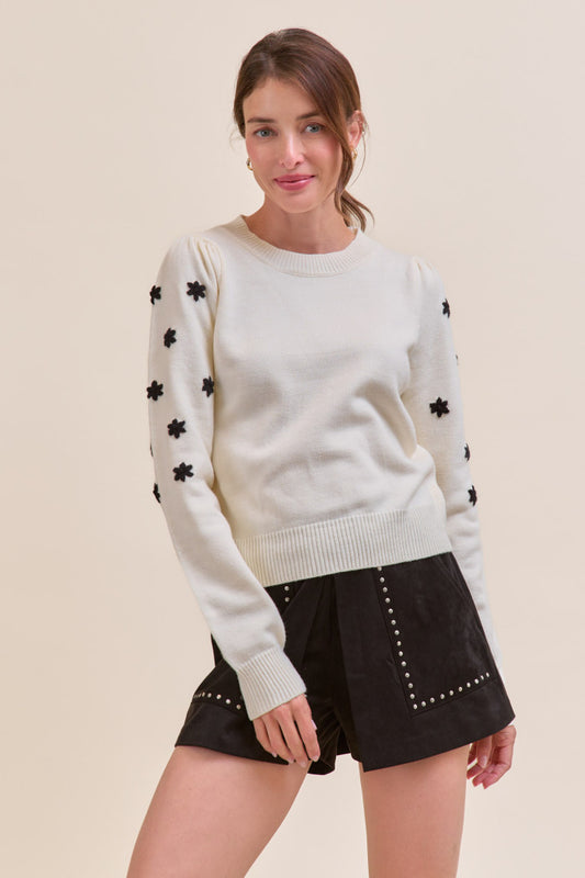 Floral Embroidered Pullover Sweater - Ivory