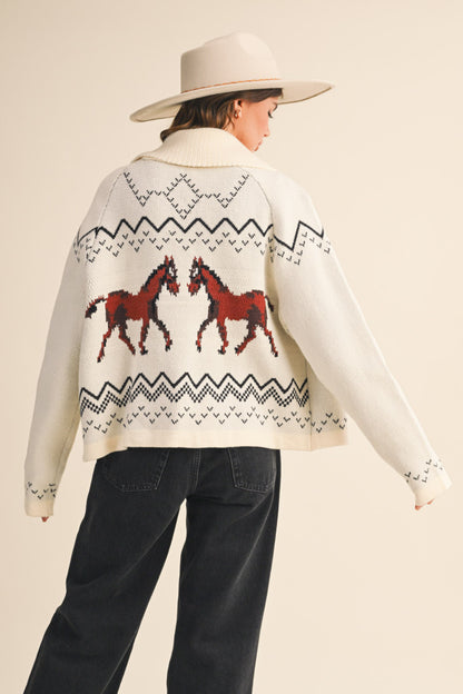 Horse Knit Sweater Cardigan - Ivory