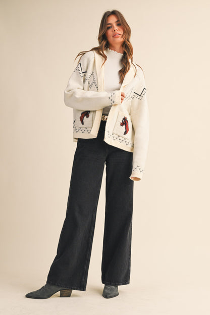 Horse Knit Sweater Cardigan - Ivory
