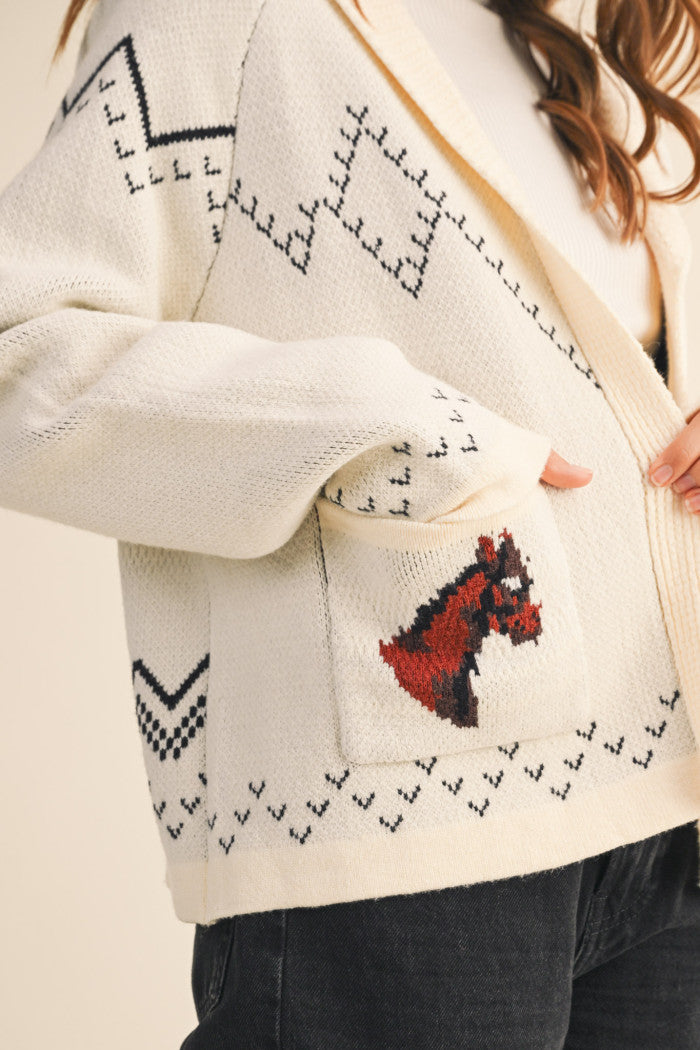 Horse Knit Sweater Cardigan - Ivory
