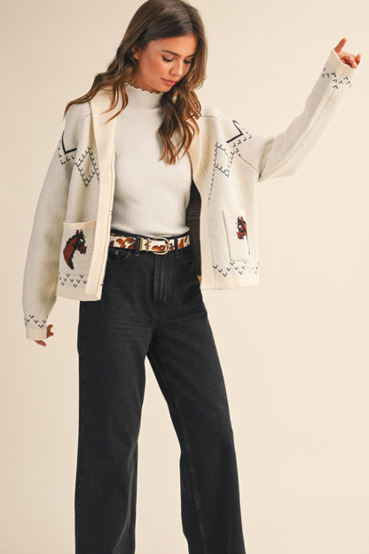 Horse Knit Sweater Cardigan - Ivory