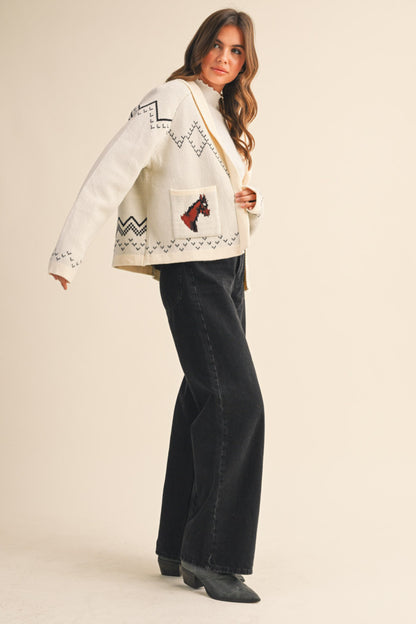 Horse Knit Sweater Cardigan - Ivory