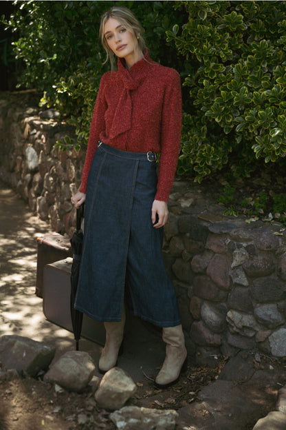 Tying Neck Sweater Cardigan - Burgundy
