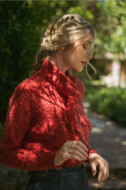 Tying Neck Sweater Cardigan - Burgundy