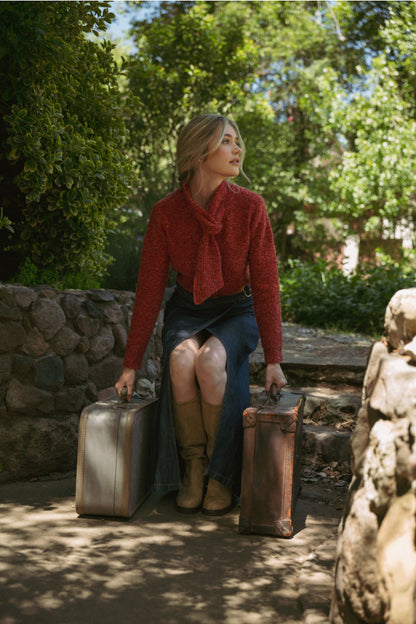 Tying Neck Sweater Cardigan - Burgundy