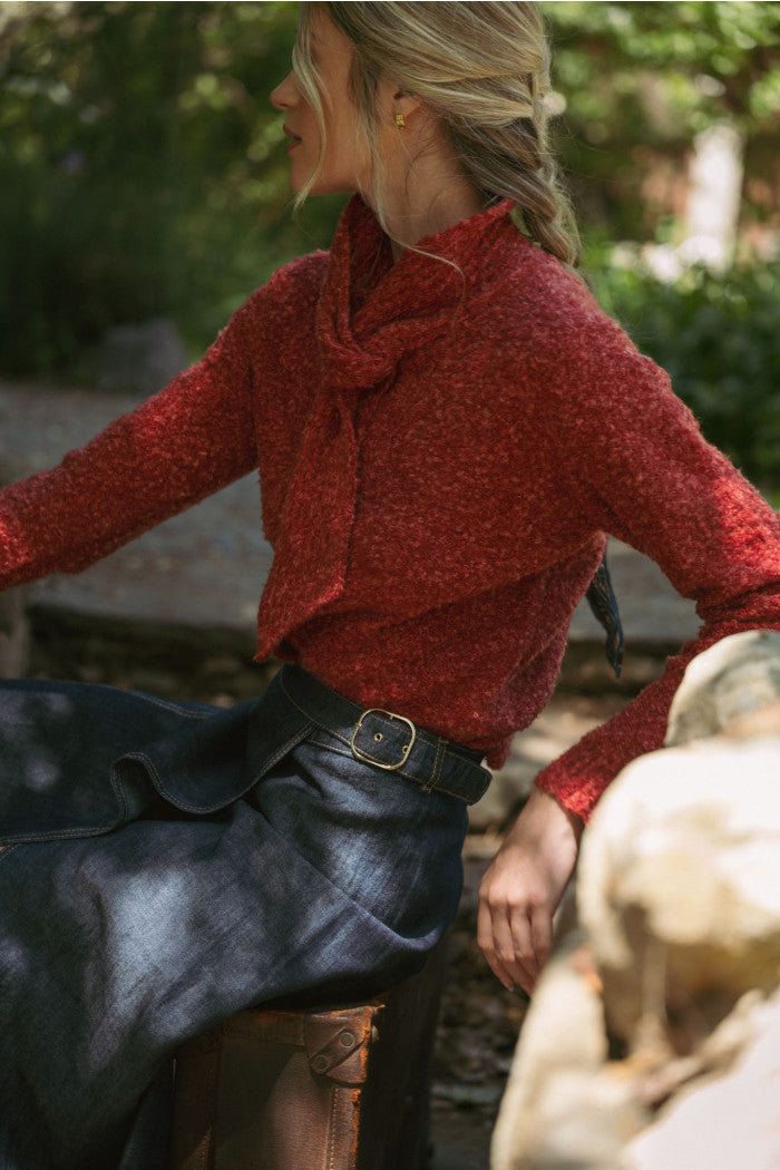 Tying Neck Sweater Cardigan - Burgundy