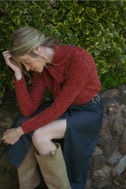 Tying Neck Sweater Cardigan - Burgundy