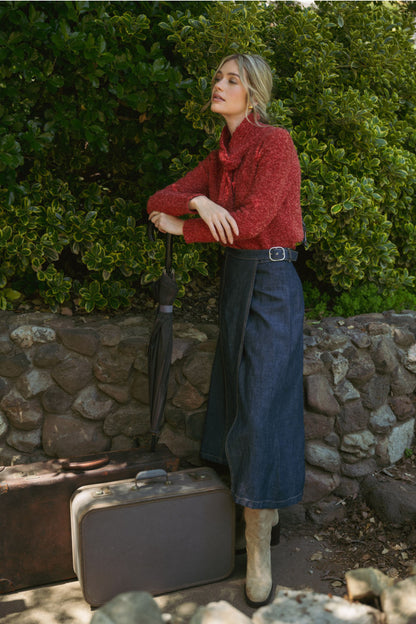 Tying Neck Sweater Cardigan - Burgundy